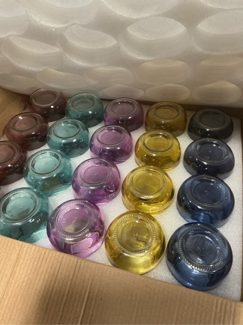 Condition photo showing item condition for QAPPDA Mason Jars 12oz,Colorful Glass Jars With Lids,Crafting Regular Mouth Glass Jars For Crafts And Food Storage,Vibrant Spice Jar With Black Lids For Honey,Caviar,Herb,Jelly,Jams,Set of 20 Mixed Lids