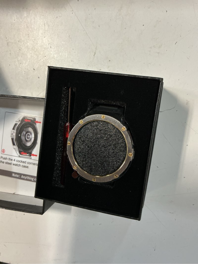 Condition photo showing As Is for silicone band with stainless steel case cover compatible with samsung galaxy watch 7 44mm bands protective case cover for men (sliver & gold) silver/gold galaxy watch 7 -44mm