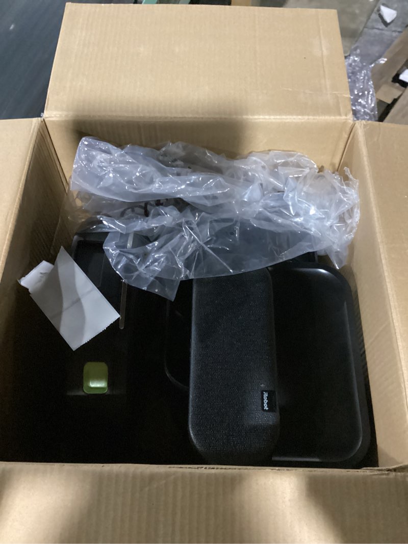 Condition photo showing As Is for irobot roomba 104 2in1 vacuum & mop robot - self-empties for 75 days, intense power-lifting suction, vacuums all floors, ideal for pet hair, lidar smart navigation mapping, mops hard floors roomba 104 combo
