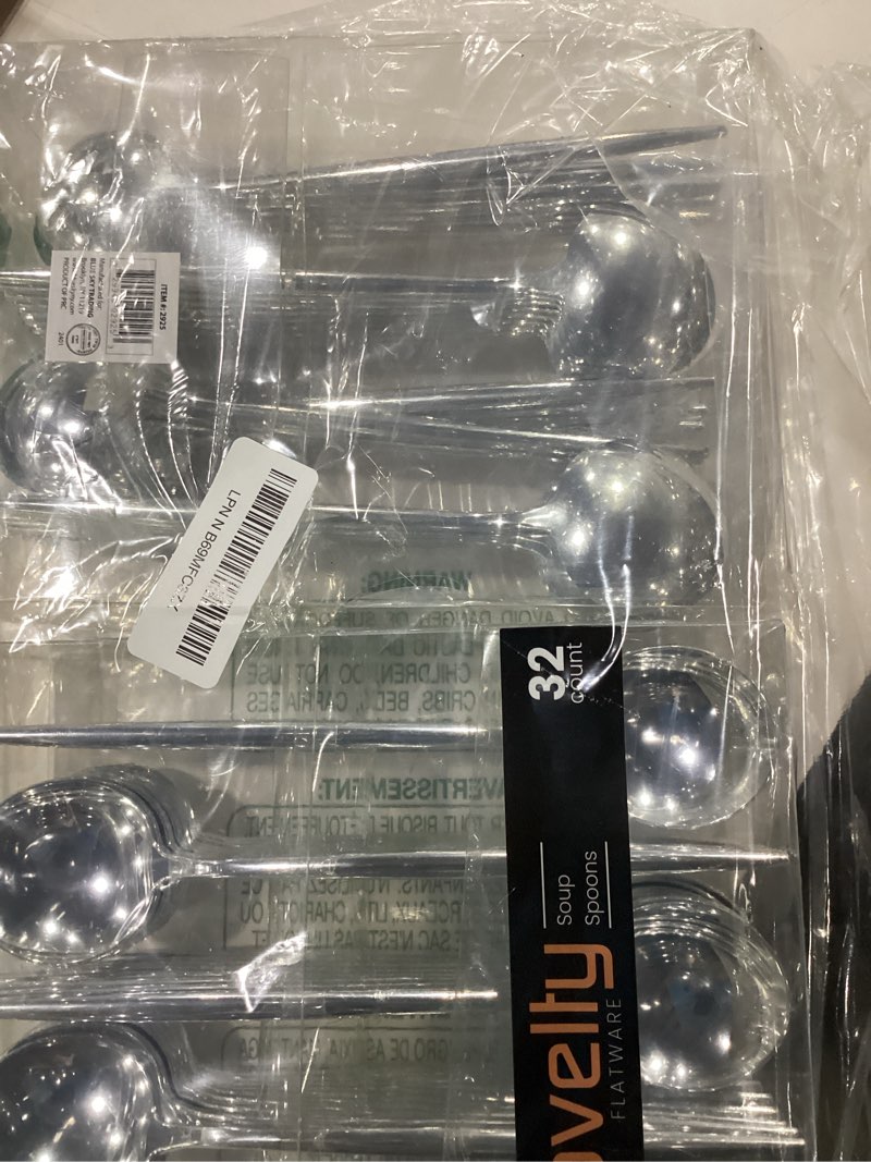 Condition photo showing New/Like New for Novelty Modern Flatware, Cutlery, Disposable Plastic Soup Spoons Luxury Silver 64 Count