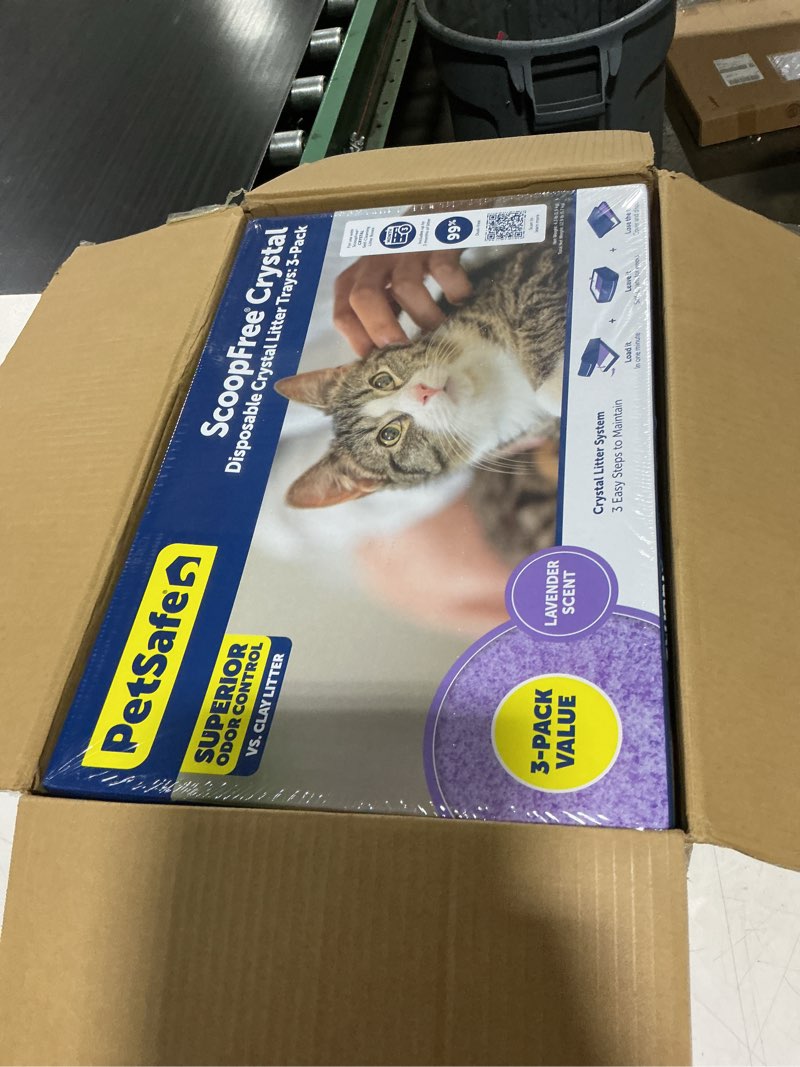 Condition photo showing New/Like New for petsafe scoopfree crystal litter tray refills – lavender crystals, 3-pack – disposable tray – includes leak protection & low tracking litter – absorbs odors on contact lavender 3-pack
