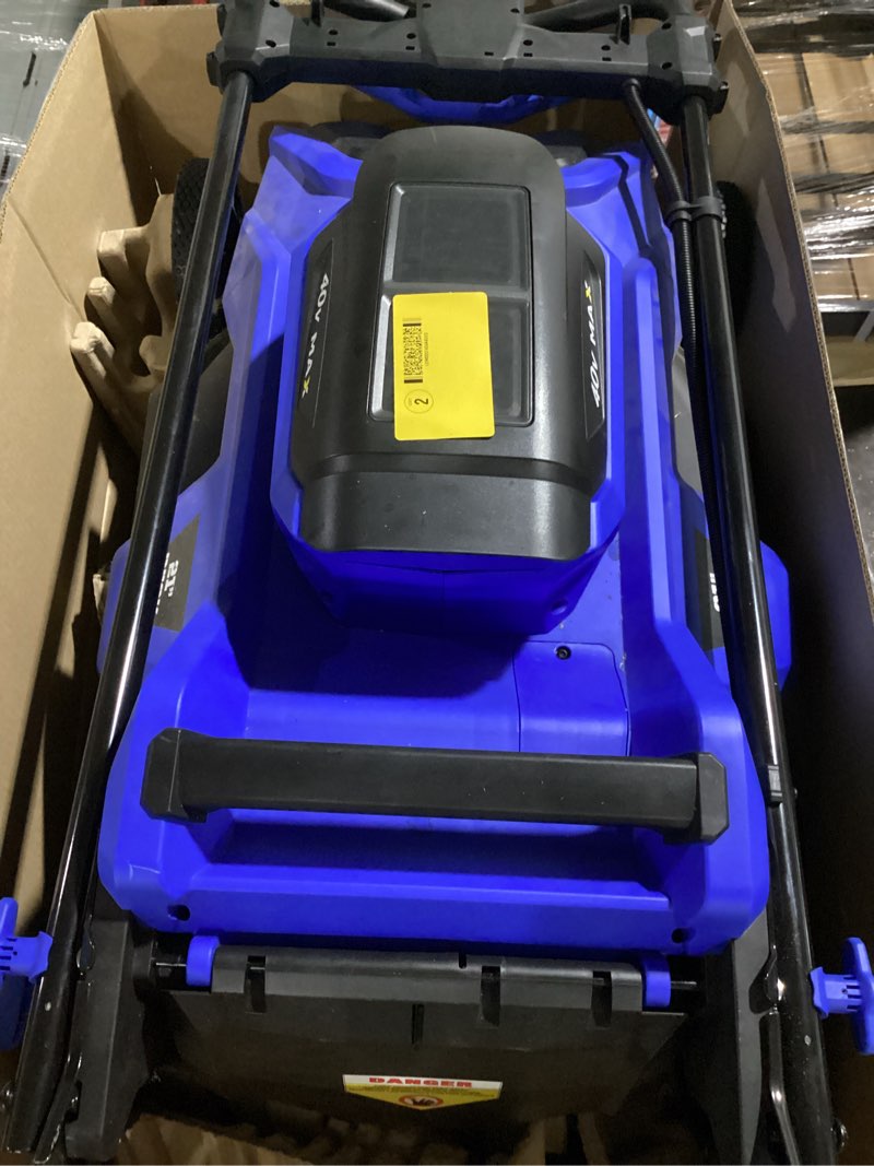 Condition photo showing As Is for kobalt 40-volt 21-in push lawn mower (battery and charger not included)