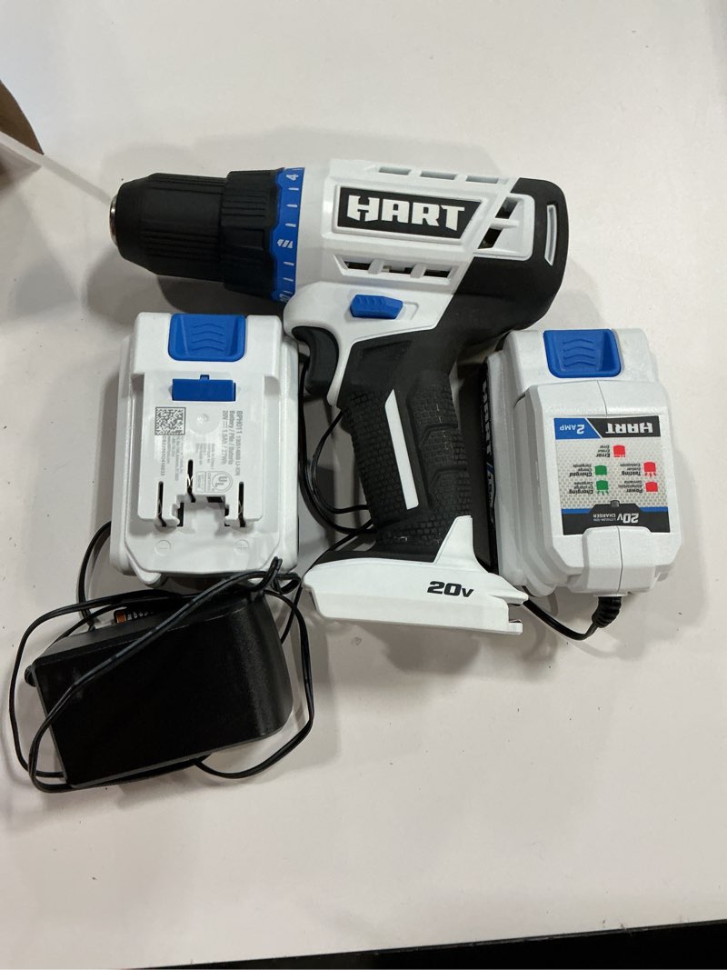 Condition photo showing Good Condition for hart 20-volt cordless 1/2-inch drill/driver kit, (2) 1.5ah lithium-ion batteries, gen 2