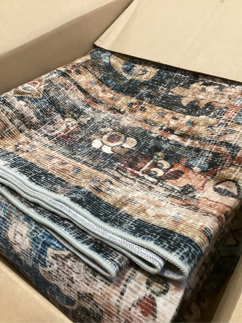 Condition photo showing Good Condition for GarveeHome 9x12 Washable Vintage Living Room Area Rug: Vintage Machine Washable Area Rug for Living Room Indoor Large Non-Slip Bedroom Carpet Low Pile Stain Resistant Dining Room Carpet Blue&Brown Blue/Brown 9' x 12' (Rectangular)