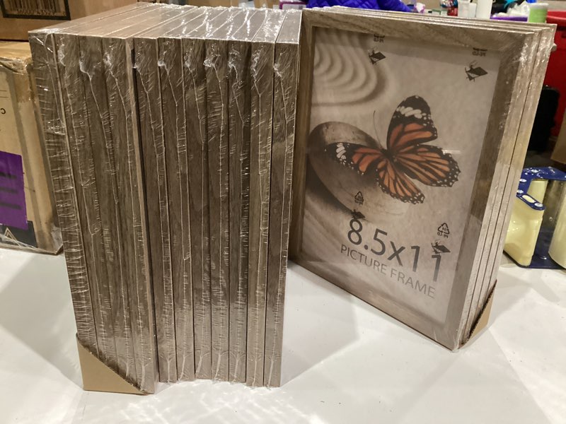 Condition photo showing New/Like New for Memory Island 8.5x11 Photo Frames for Wall and Tabletop Display, 8.5 by 11 Walnut Wood Grain Picture Frames with HD Plexiglass, Set of 15 8.5x11'' Walnut Wood Grain