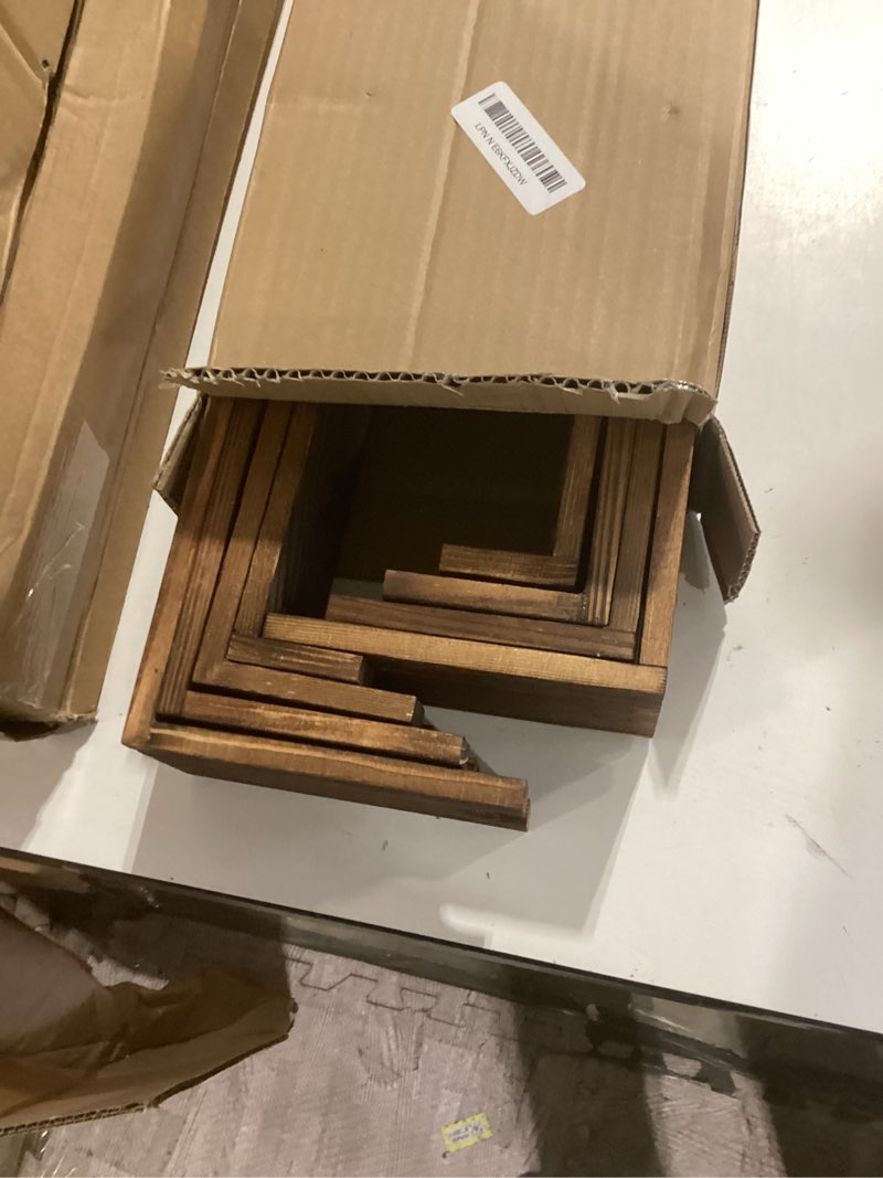 Condition photo showing Good Condition for 2 set wooden tiered risers display stands for vendor events,stackable wooden cupcake display stand,farmhouse decor wood dessert table display set,vendor booth display items,food display risers for party?12-11.2-10.4-9.6in? 2pack-dark brown
