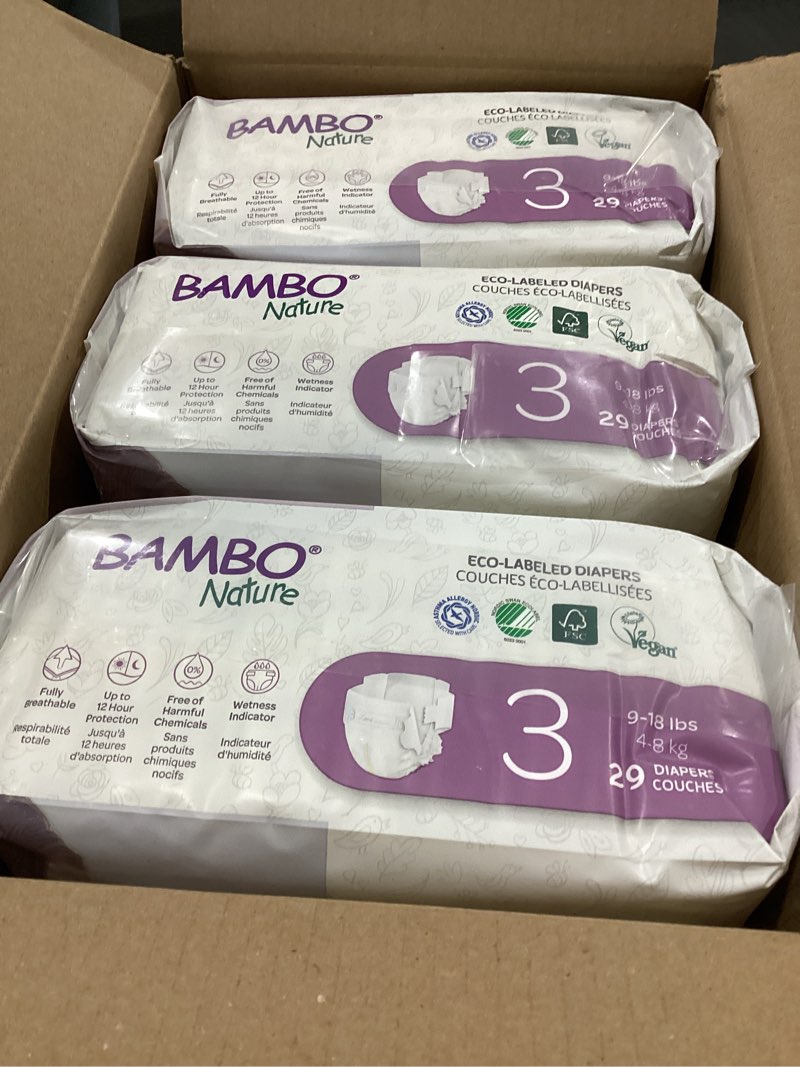 Condition photo showing New/Like New for Bambo Nature Hypoallergenic Baby Diapers, Eco-Labelled Sustainable Diapers, Enhanced Leakage Protection, Totally Chlorine-free, Skin Friendly, and Super Absorbent - Size 3 (174 Count) Size 3 174