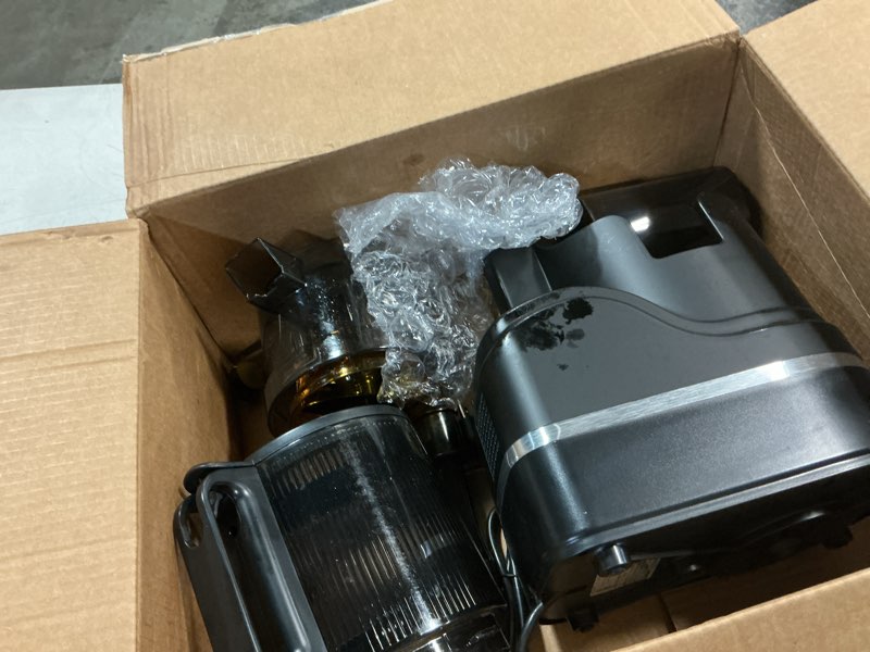 Condition photo showing As Is for airmsen juicer machines, 5.8" feed chute cold press juicer for whole fruit and vegetable, 2.2 qt auto-feed time-saver, 7+1-stage new upgraded auger slow masticating high yield, easy to clean black