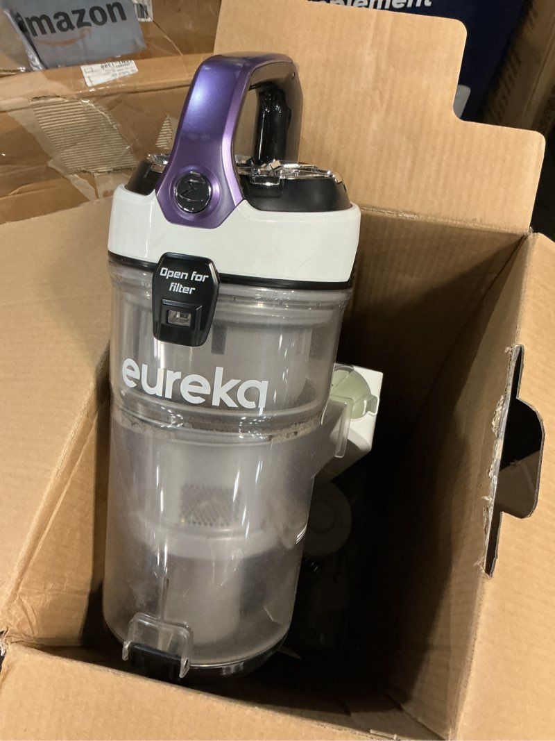Condition photo showing As Is for eureka flexreach powerful upright vacuum cleaner for carpet and hard floor, lift-up vacuum with large dust cup, anti-tangle, neu651pl, purple
