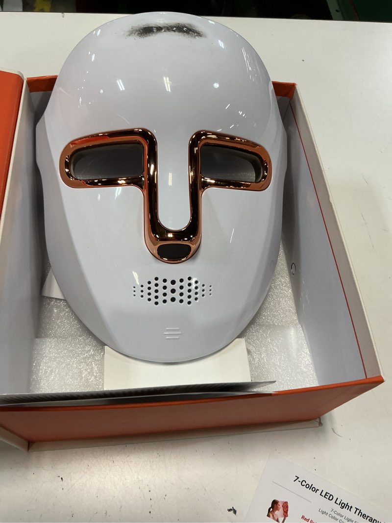 Condition photo showing As Is for Red Light Therapy Mask for Face & Neck, LED Face Light Therapy,USB C Rechargeable,Infrared Mask for Home Working Travel Yoga (White Gold)