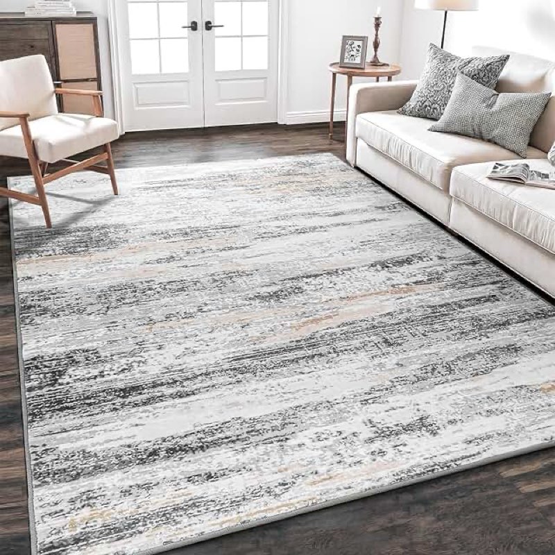 5x7 Area Rugs /Grey/beige for Living Room, Washable Rug, Soft Low Pile Carpet, Non-Slip, Stain Resistant, Abstract Area Rug, Neutral Beige Grey Rug for Bedroom, Dining Room, Home Office