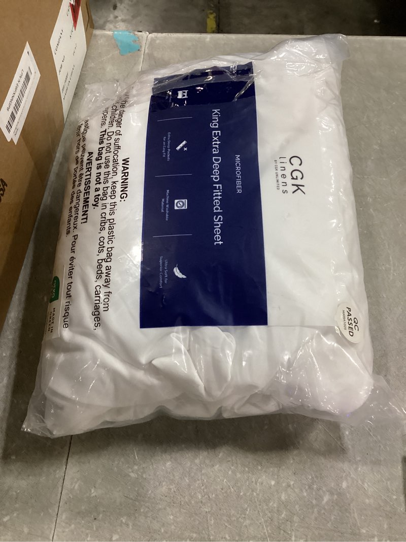 Condition photo showing As Is for extra deep king fitted sheet - hotel luxury single fitted sheet only - easily fits 18 inch to 24 inch mattress - ultra soft, wrinkle free w/extra deep pockets - easy-care, breathable & comfy - white 01 - white king