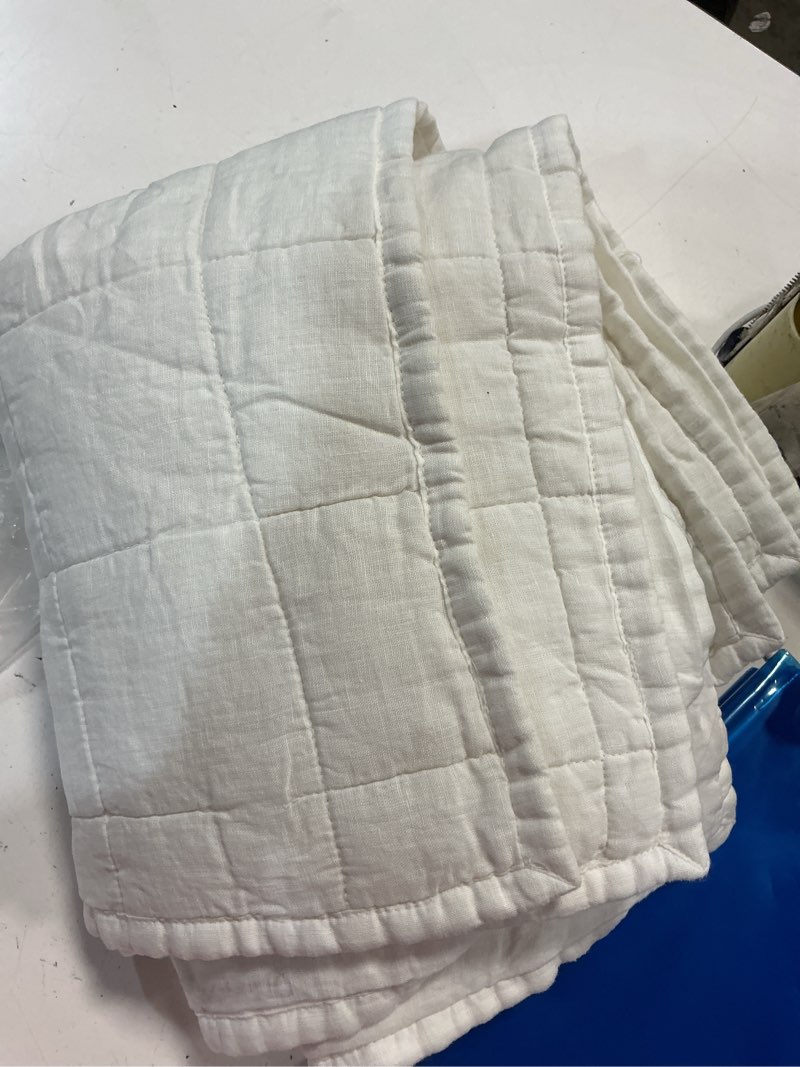 Condition photo showing As Is for european linen box quilt sham set, king/cal king, white