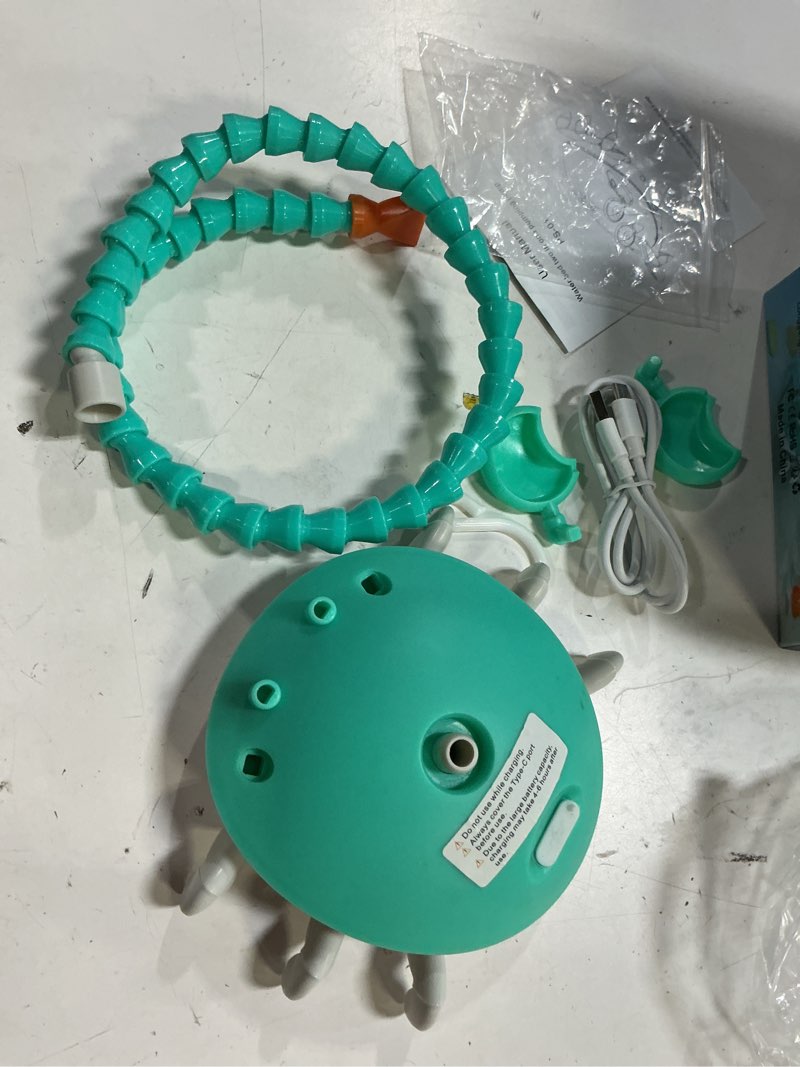 Condition photo showing As Is for water table pump, 5400mah rechargeable crab water pump toy for kids age 1-3 with 8hrs play time, ip67 waterproof, 3 modes spray 2 flow settings outdoor water toys for water table, bathtubs, pool green