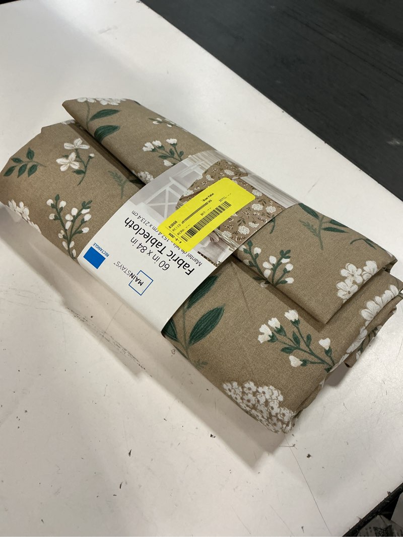 Condition photo showing Good Condition for mainstays farmhouse tablecloth summer floral brown fabric  60  x 84   hydrangea