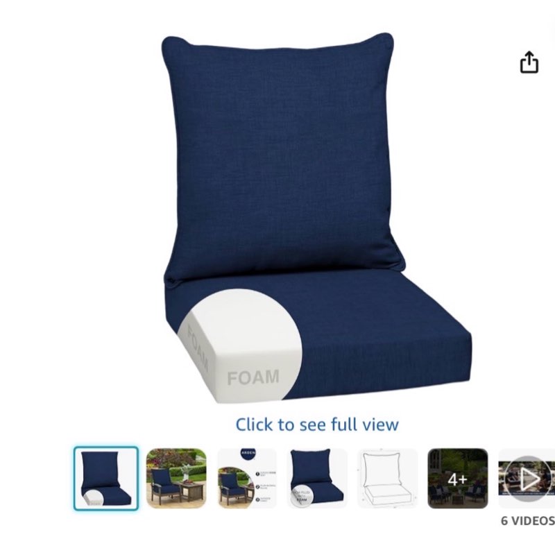 arden outdoor foam deep seat cushions set, 24x24, premium high-density foam, never flattens, weather-proof for patio chair sofa couch, sapphire blue leala