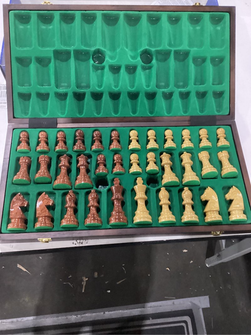 Condition photo showing New/Like New for House of Chess - Victorian Staunton Golden Acacia Wood Chess Set - 14 x 14 Inches Wooden Folding Chess Board with Algebraic Notation - Wooden Chess Pieces with King Height 3 Inches + 2 Extra Queens