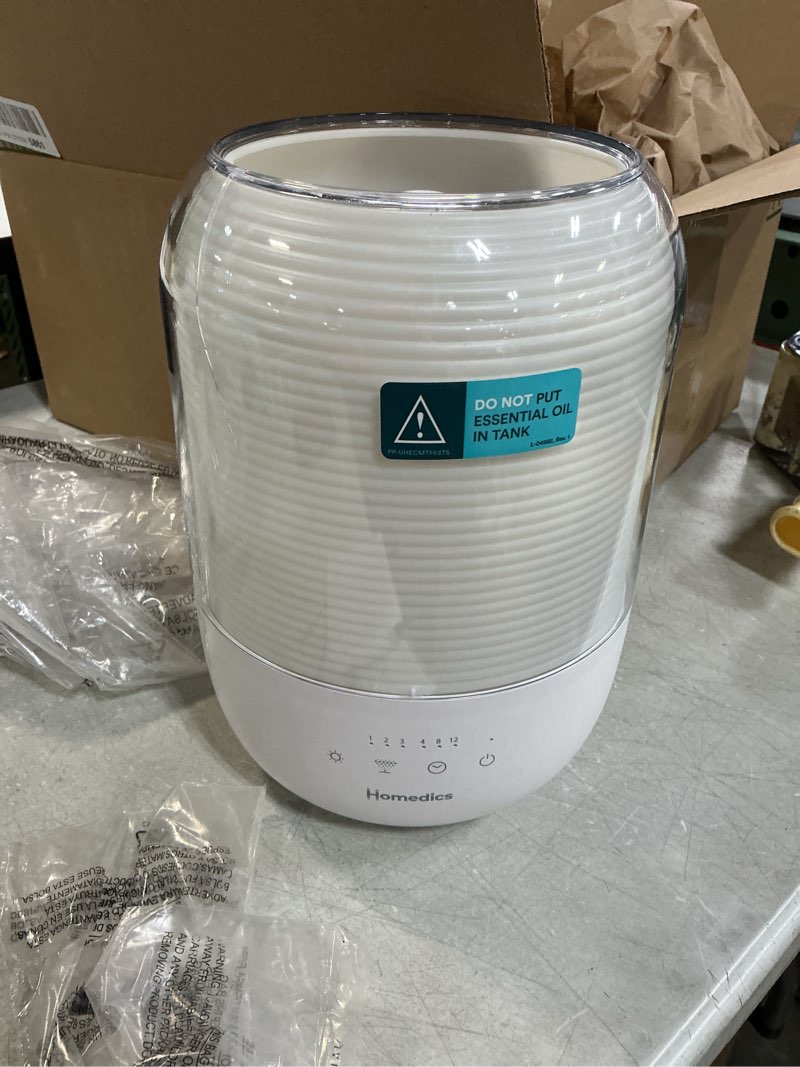 Condition photo showing Good Condition for Homedics Ultrasonic Cool Mist Humidifier, Top-Fill 3L Water Tank, Covers 395 sq. ft, 35-Hour Runtime, 3 Mist Settings, Clean Tank Tech, Auto-Off, Night Light, Quiet