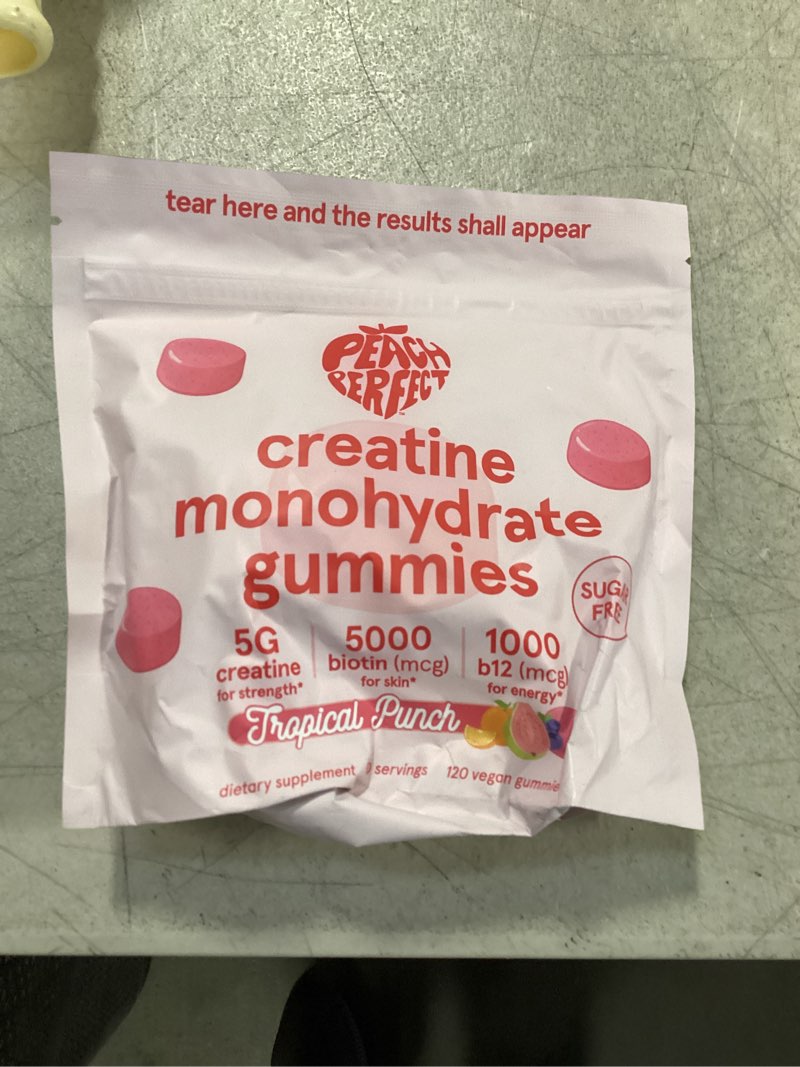 (Expiration date 6/27) Peach Perfect Creatine Monohydrate Gummies for Women & Men, Boost Focus, Strength, and Endurance, Ve