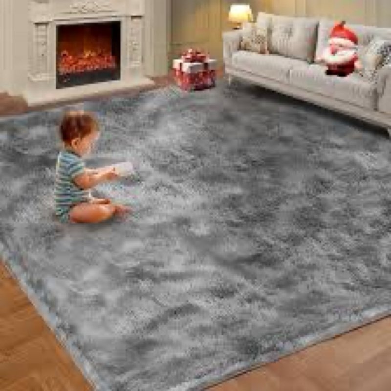 Ultra Soft Indoor Modern Area Rugs, 5x7 Tie-Dyed Light Grey Large Area Rugs for Living Room, Fluffy 
