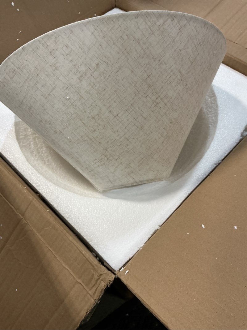 Condition photo showing Good Condition for 19.6'' farmhouse round ceramic table lamp rustic retro desk lamp brown check body with off-white fabric shade bedside nightstand for living room bedroom home office