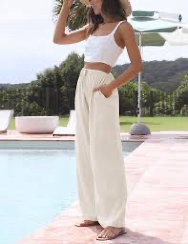 Women's High Waisted Linen Palazzo Pants - Boho Chic Wide Leg Ankle Length 2025 Summer Beach Trouser