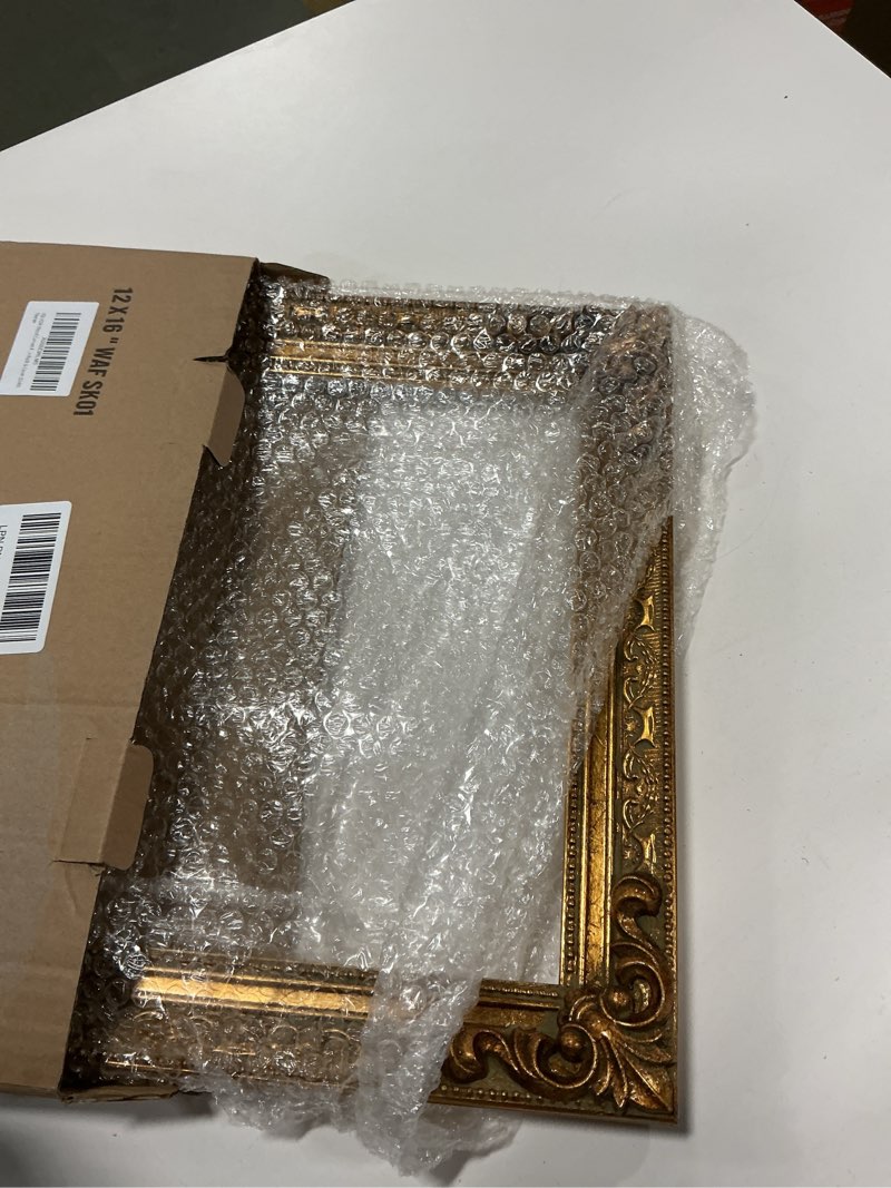 Condition photo showing As Is for FOLKOR Wood Canvas Frame for 12x16 Oil Paintings, Finished 12x16 Gold Ornate Frame for Wall Art Prin