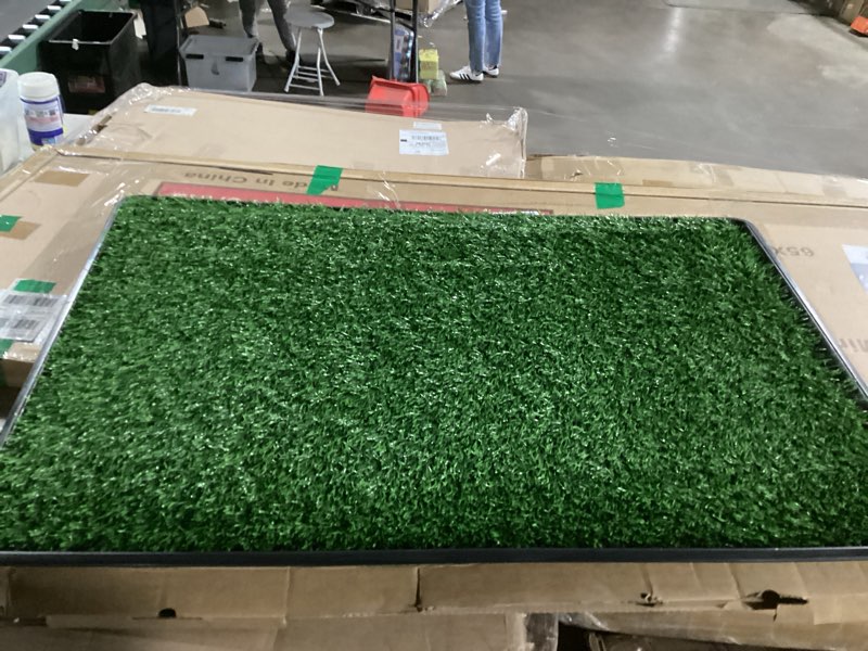 Condition photo showing Good Condition for dog grass large potty patch, dog litter boxes artificial grass bathroom turf for pet training, washable puppy pee pad, perfect indoor/outdoor portable potty pet loo (tray system-35"x22.6") 3-layered design l-35"x22.6"