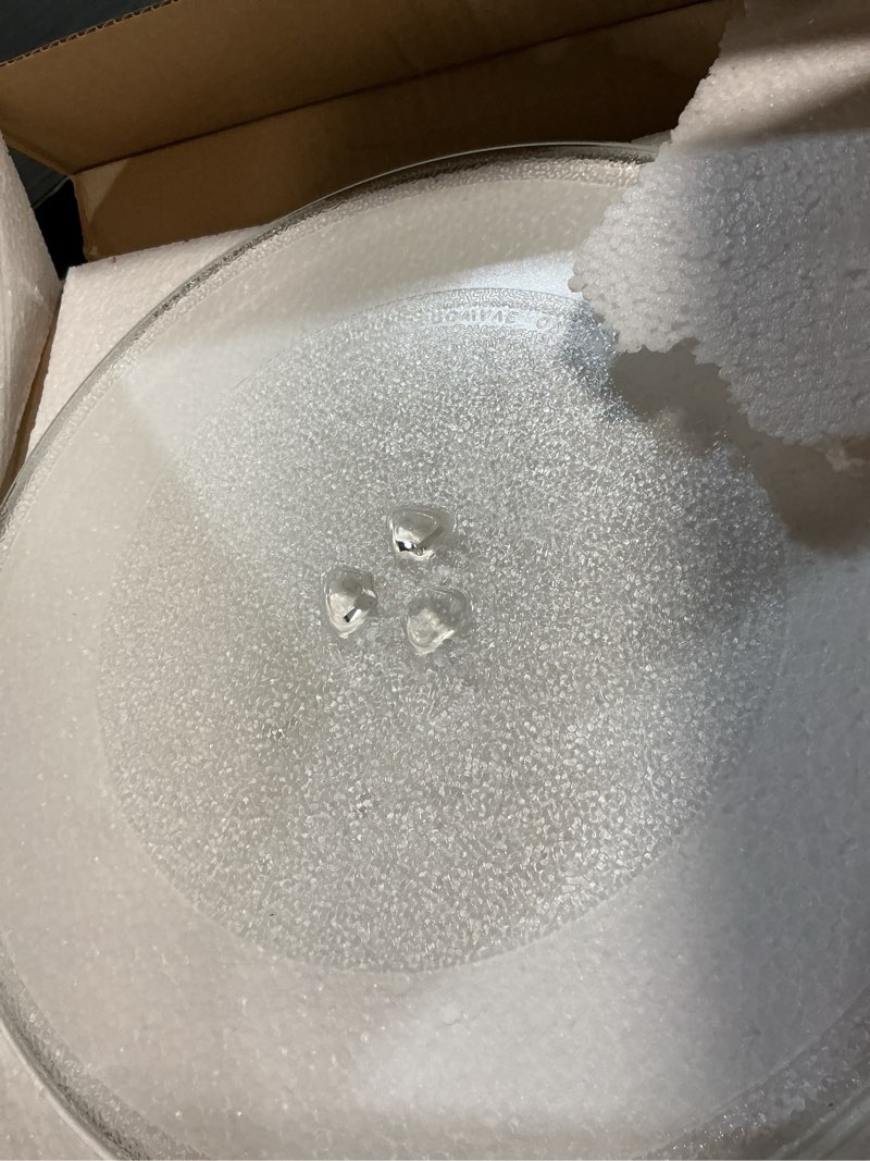 Condition photo showing New/Like New for microwave glass plate 14 1/8 inch - exact replacement for microwave turntable part numbers w10531726 / w11358813 and w11402532 - dishwasher safe 14 1/8"