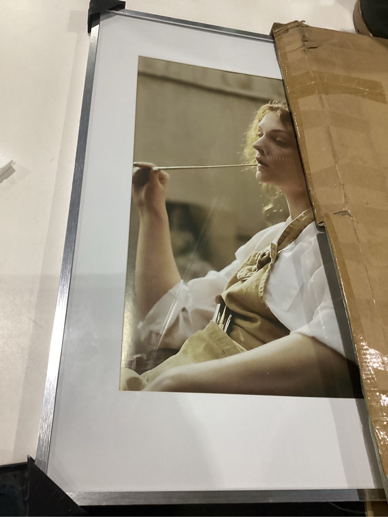 Condition photo showing Good Condition for 16x24 frame silver – aluminum poster frame with real glass, 12x18 picture frame with mat or 16 x 24 without, large metal wall frame for photos & artwork silver 16x24