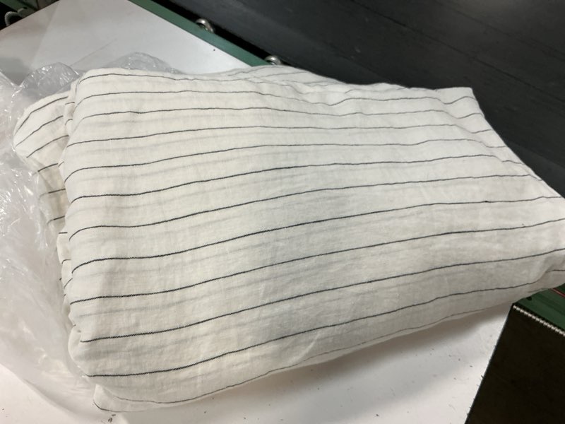 Condition photo showing As Is for european linen stripe deluxe bedding bundle, king, pencil stripe