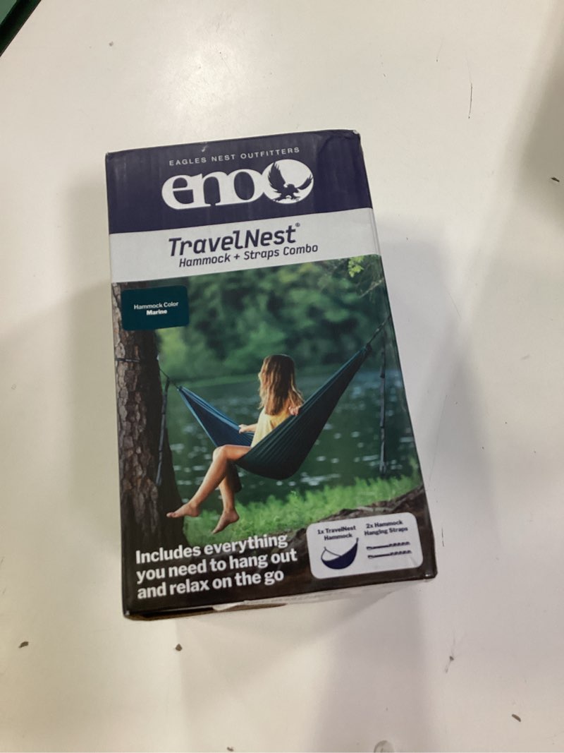 Condition photo showing New/Like New for eno travelnest hammock & straps combo - portable hiking and camping hammock with straps included - travel hammock for camping, hiking, backpacking, a festival, or the beach - marine