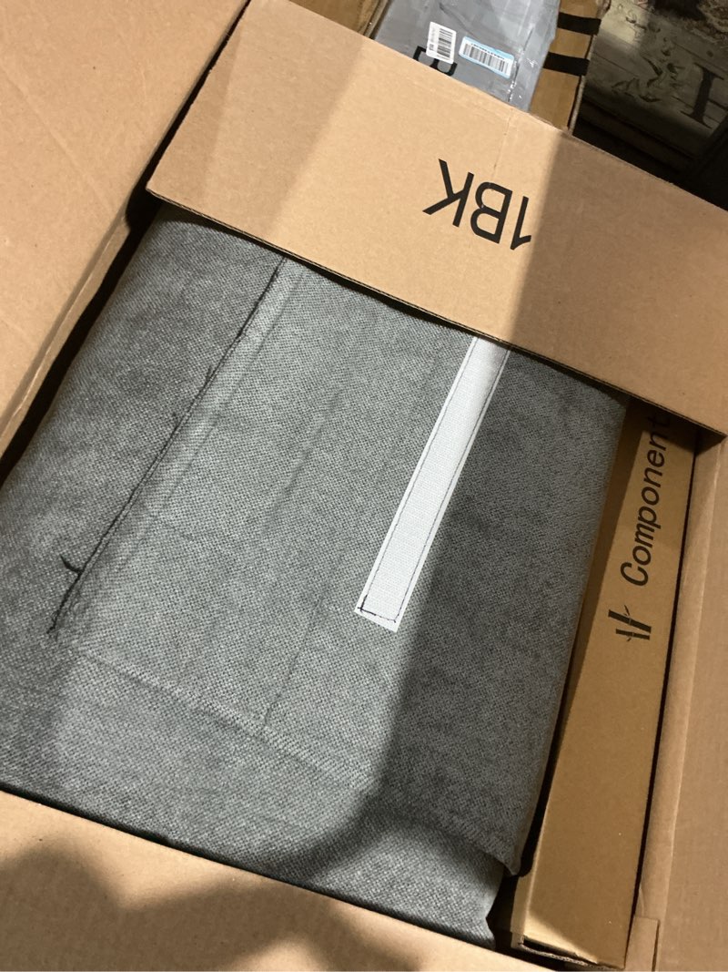 Condition photo showing As Is for Folding Upholstered Footrest Stool, Small Accent Ottoman with Thick Cotton Cushion & Bamboo X Legs, Modern Padded Sofa Stool for Makeup Bedroom Living Room, Grey Grey 2