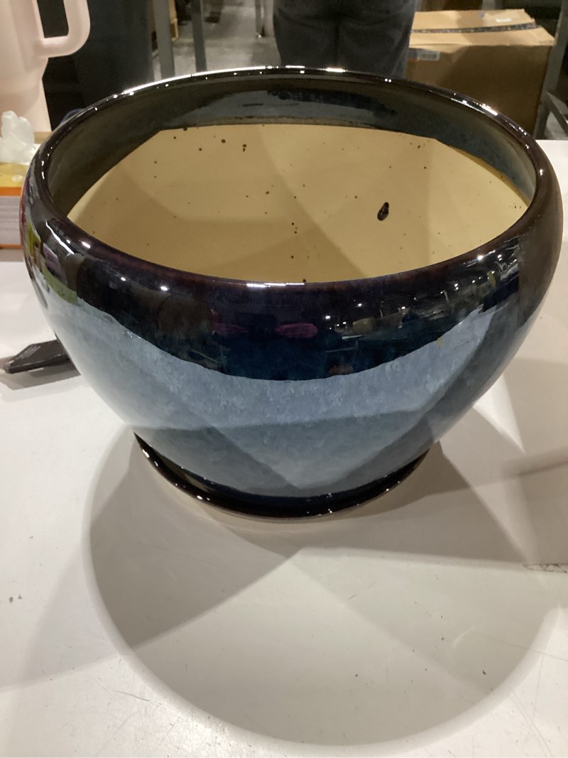 Condition photo showing Good Condition for Deep Dream 10 Inch Plant Pot- Ceramic Planter Pot Round Plant Pots for Indoor Plants Outdoor Large Flower Pot with Drainage Holes & Trays, Blue Blue 10 Inch