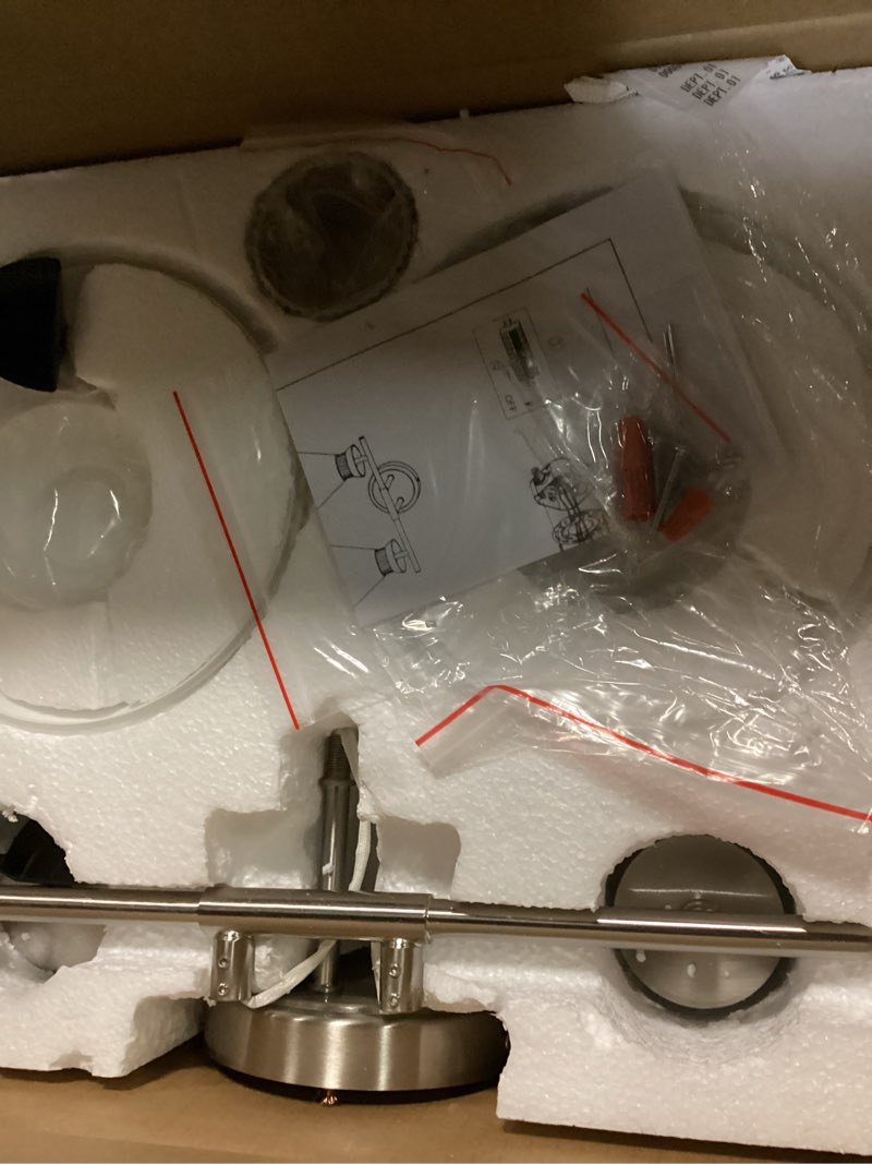 Condition photo showing As Is for woshitu bathroom vanity light fixtures - brushed nickel bathroom lighting fixtures over mirror 2-lights with modern milky white frosted glass shade, mid century wall light 17.3in (exclude e26 bulb)