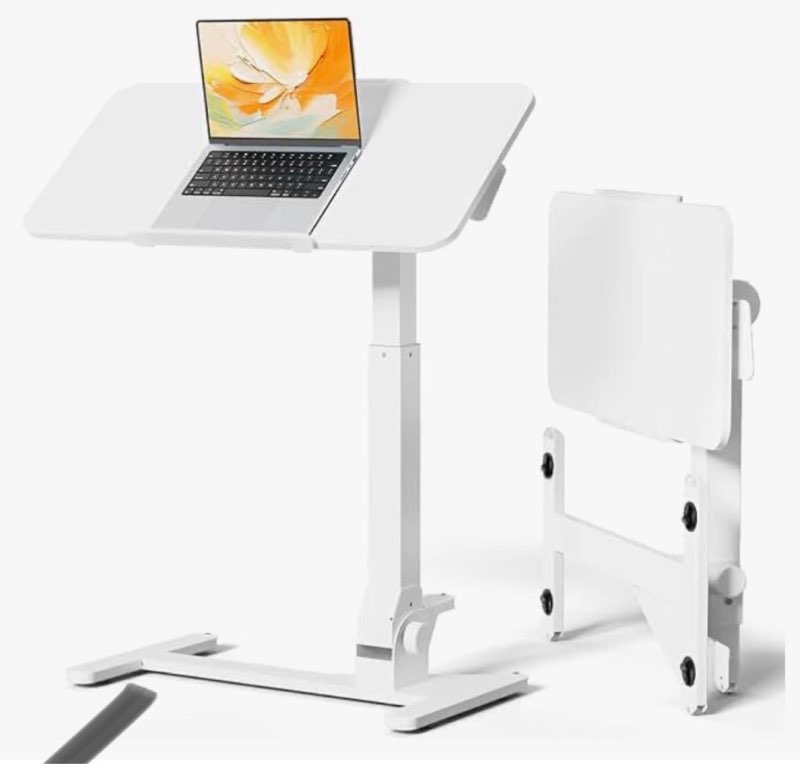 joy worker foldable overbed bedside table, 180° tiltable mobile standing desk with wheels, 31.5" pne