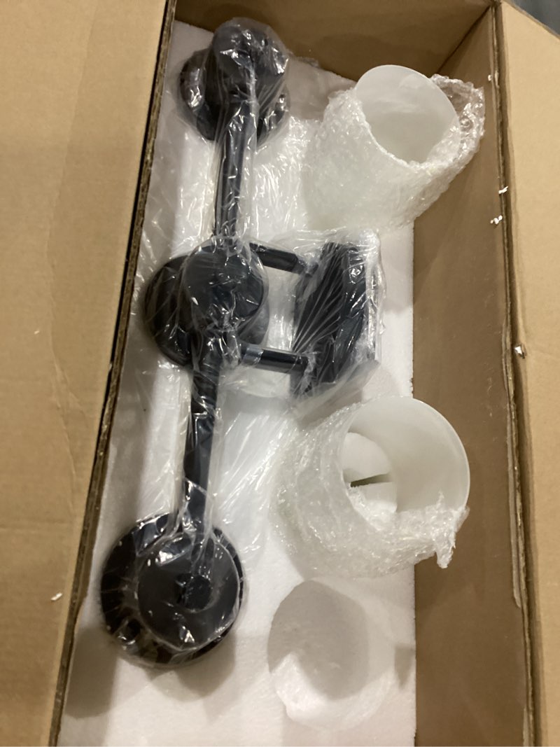 Condition photo showing As Is for *missing globe* Moen DN0763BL Iso 3-Light Dual-Mount Bath Bathroom Vanity Fixture with Frosted Glass, Matte Black