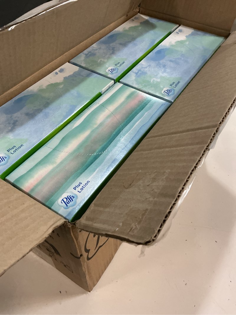 Condition photo showing New/Like New for Puffs Plus Lotion Facial Tissues, 8 Family Boxes, 124 Facial Tissues per Box, Allergies and Colds 124 Count (Pack of 8)