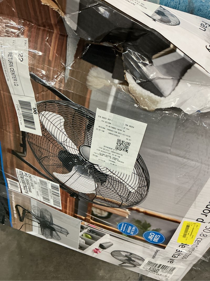 Condition photo showing As Is for mainstays sfc1-500b 20 in high velocity floor fan, black