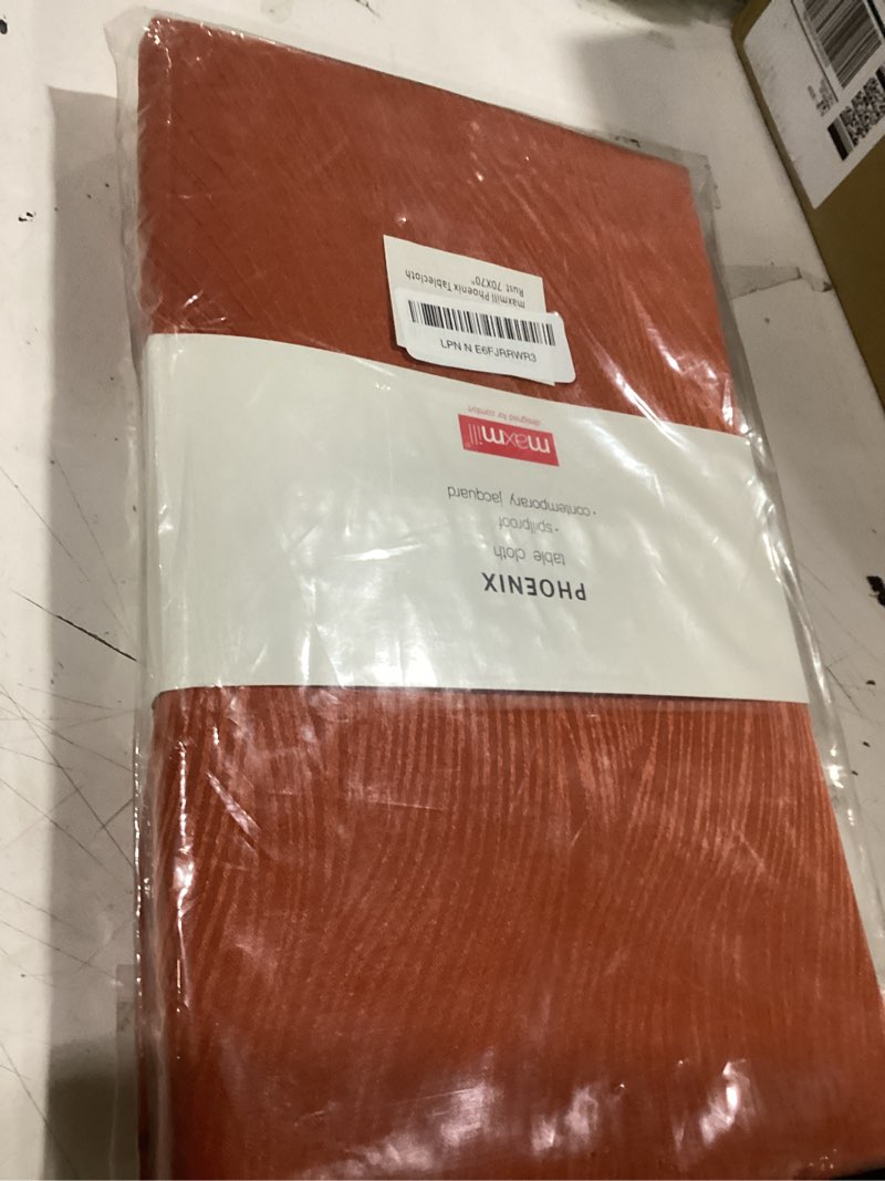 Condition photo showing Good Condition for maxmill jacquard tablecloth swirl design spillproof wrinkle free heavy weight soft table cloth halloween decorative fabric table cover for fall harvest thanksgiving dinner, square 70 x 70 inch rust 70" x 70" (square) rust