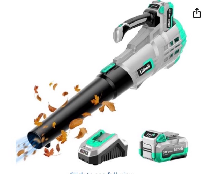 litheli 20v cordless leaf blower 350 cfm 85 mph, variable speeds electric leaf blower battery powere