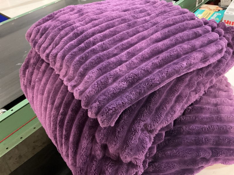 Condition photo showing As Is for bedelite fleece king comforter set -super soft & warm fluffy purple bedding, luxury fuzzy heavy bed set for winter with 2 pillow cases
