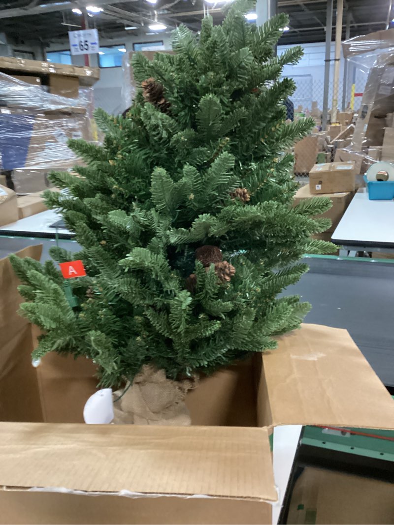 Condition photo showing Good Condition for 3ft Pre-lit Artificial Christmas Tree,100 PVC Branches Tips+20 Flowering Pine Needles+Burlap Wrapped Plastic Base,Battery Operated Green Xmas Tree for Tabletop or Desk