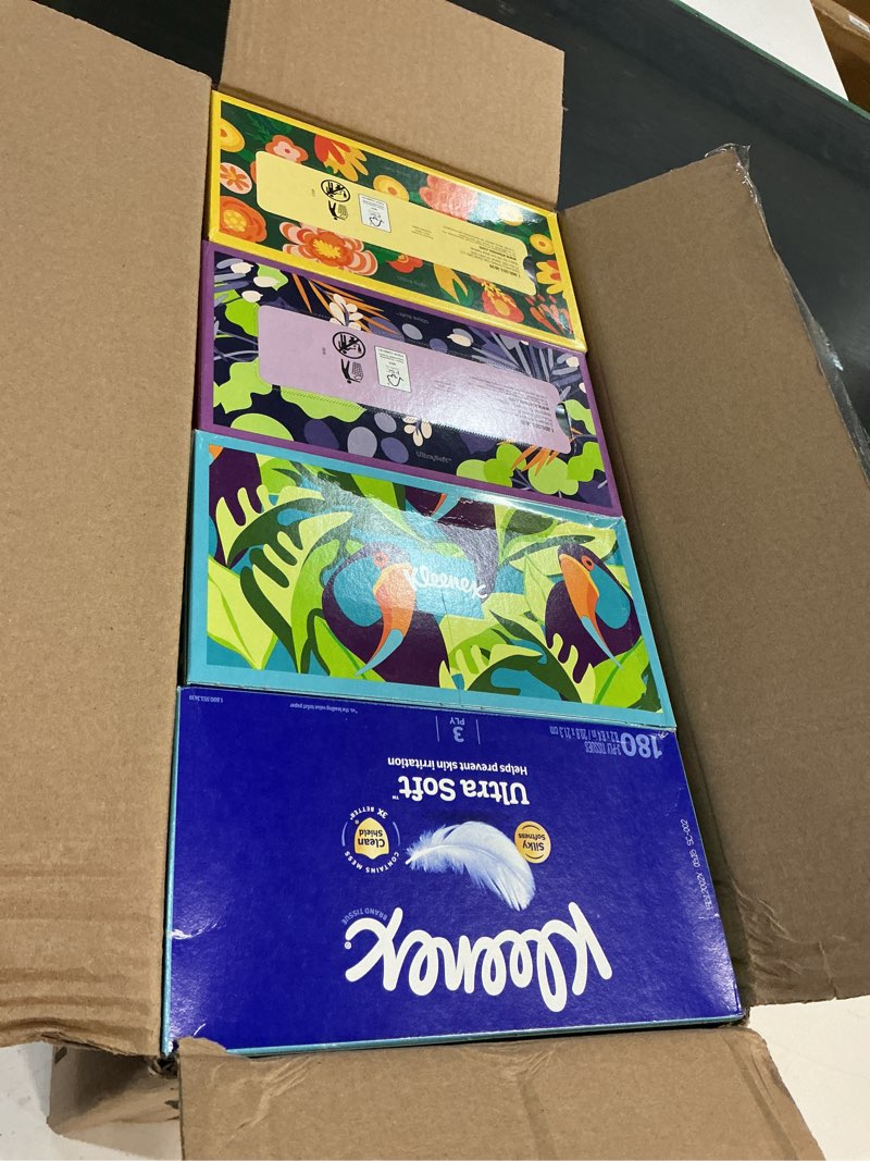 Condition photo showing New/Like New for kleenex ultra soft facial tissues, 8 flat boxes, 180 tissues per box, 3-ply, packaging may vary white 180 count (pack of 8)