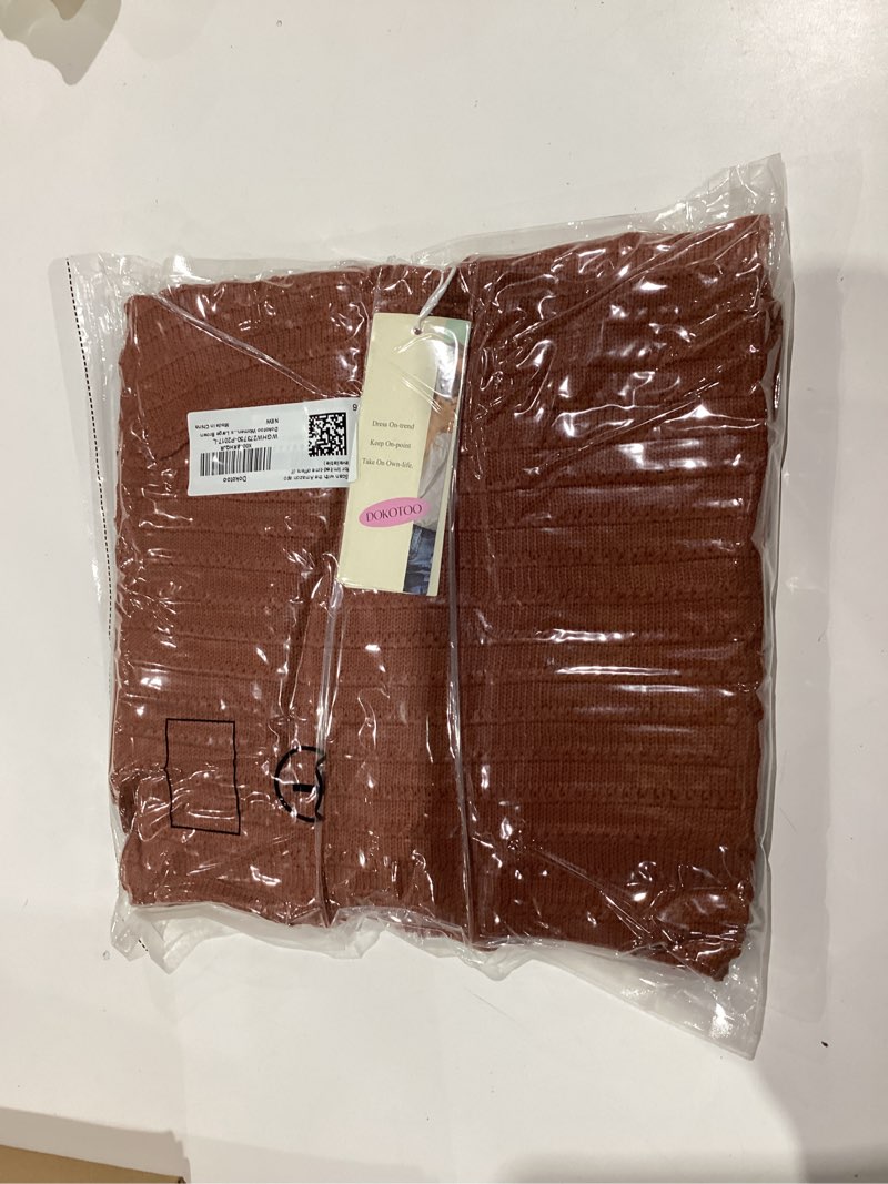 Condition photo showing New/Like New for Dokotoo Womens Sweater Dresses 2025 Trendy Casual Crew Neck Long Sleeve Textured Pullover Knit Dress Large Brown