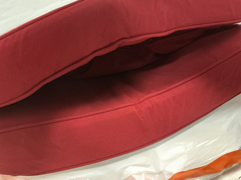 Condition photo showing Good Condition for outdoor seat cushion set 19 x 19 in, water-resistant & fade-resistan, patio furniture cushions with removable cover deep seat & back cushion with handle and adjustable straps for chair sofa,2pc 2 packs 19*19*3+19*17inch red