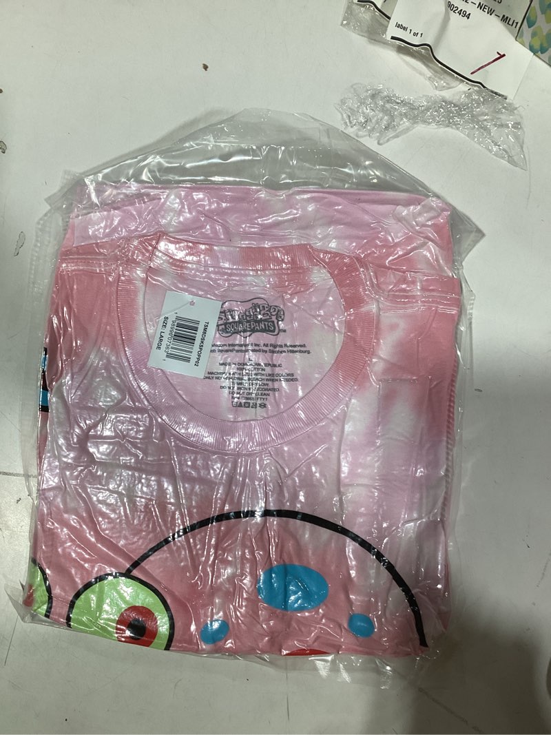 Spongebob Squarepants Big Face Gary Adult Pink Spiral Tie-Dye Crew Neck Short Sleeve T-Shirt-Large