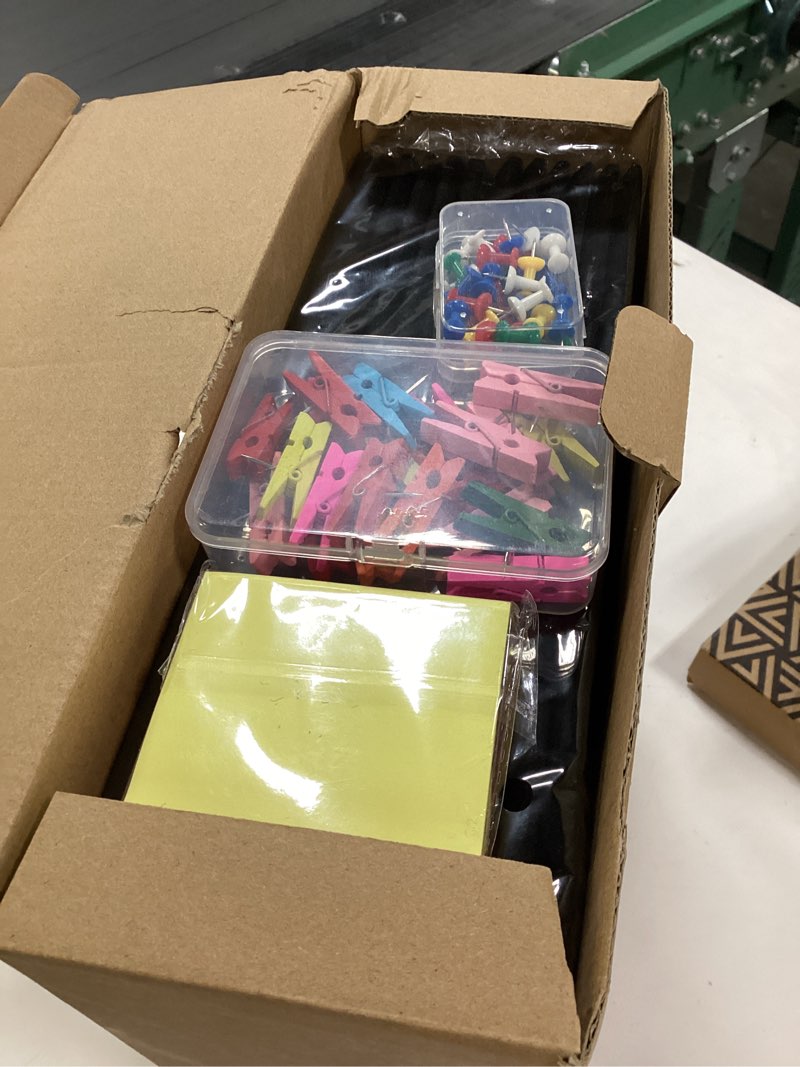 Condition photo showing New/Like New for Large Cork Board 48"x36", 12 Pack Felt Bulletin Board for Walls Black Cork Boards Tiles with Sticky Notes, Push Pins & Clips,Tack Board for Office Home Black 12 PCS