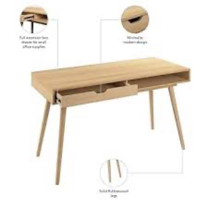 Bush Furniture Nora 54W Writing Desk in Natural Oak | Computer Table for Home Office Workspace or Entryway