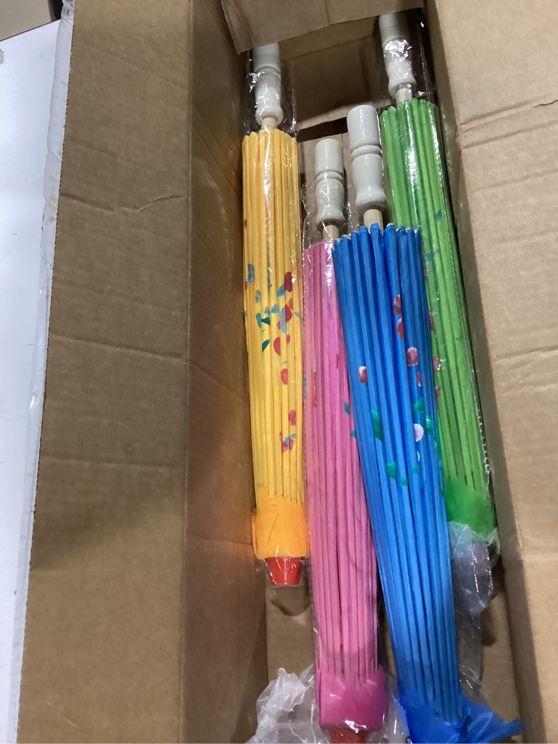 Condition photo showing As Is for assortment or six (6) 30"" large asian silk umbrella/parasol